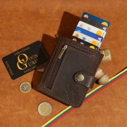Moderni Lietuviška odinė piniginė su RFID iššokančių kortelių dėklu, su Vyčiu