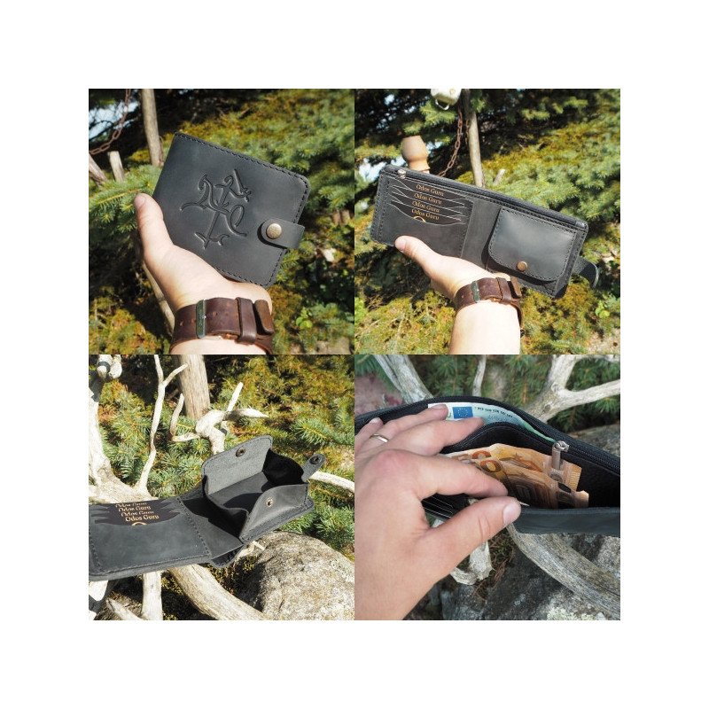 Lietuviška vyriška odinė piniginė su Vyčiu su užtrauktuku popierinėms kupiūroms