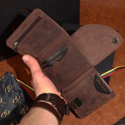 Moderni Lietuviška odinė piniginė su RFID iššokančių kortelių dėklu, su Vyčiu