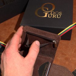 Moderni Lietuviška odinė piniginė su RFID iššokančių kortelių dėklu, su Vyčiu