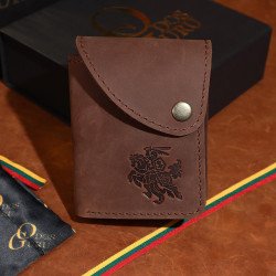 Moderni Lietuviška odinė piniginė su RFID iššokančių kortelių dėklu, su Vyčiu