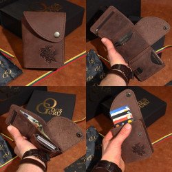 Moderni Lietuviška odinė piniginė su RFID iššokančių kortelių dėklu, su Vyčiu