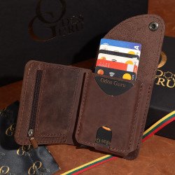 Moderni Lietuviška odinė piniginė su RFID iššokančių kortelių dėklu, su Vyčiu