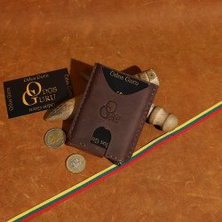 Moderni Lietuviška odinė piniginė su RFID iššokančių kortelių dėklu, su Vyčiu