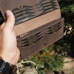 Lietuviška odinė delninė, didelė piniginė su Vyčiu