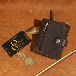 Moderni Lietuviška odinė piniginė su RFID iššokančių kortelių dėklu, su Vyčiu