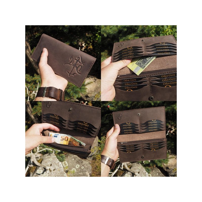 Lietuviška odinė delninė, didelė piniginė su Vyčiu